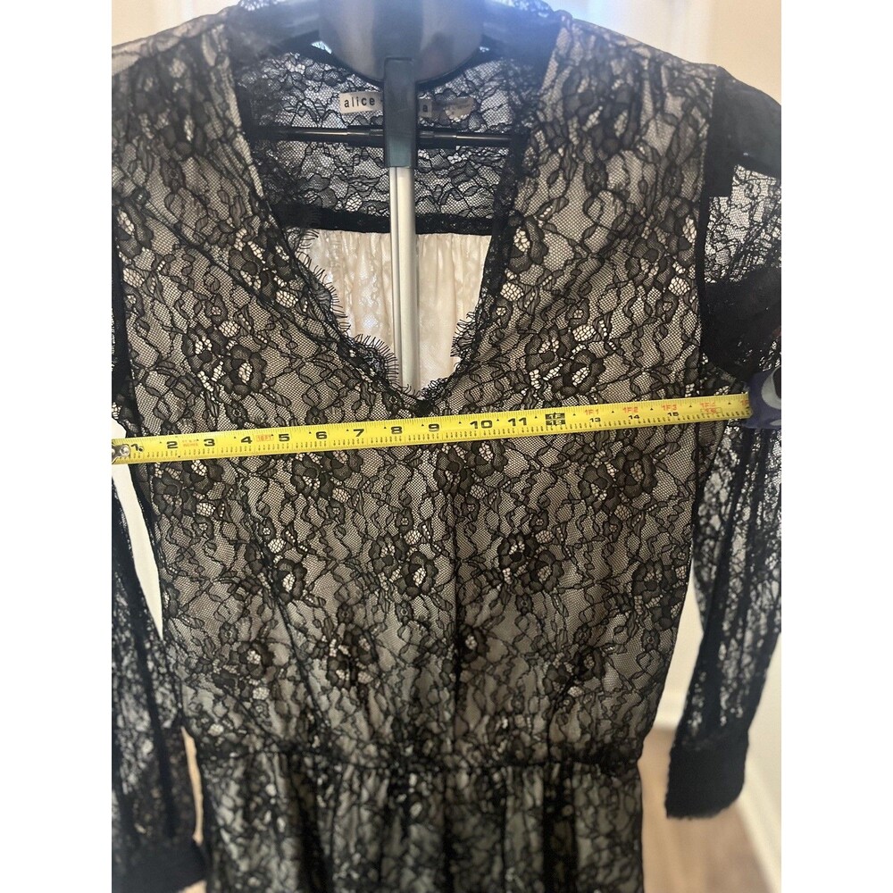 Alice And Olivia Deena Drop Waist Lace Dress Black/natural sz 6 - Picture 5 of 12